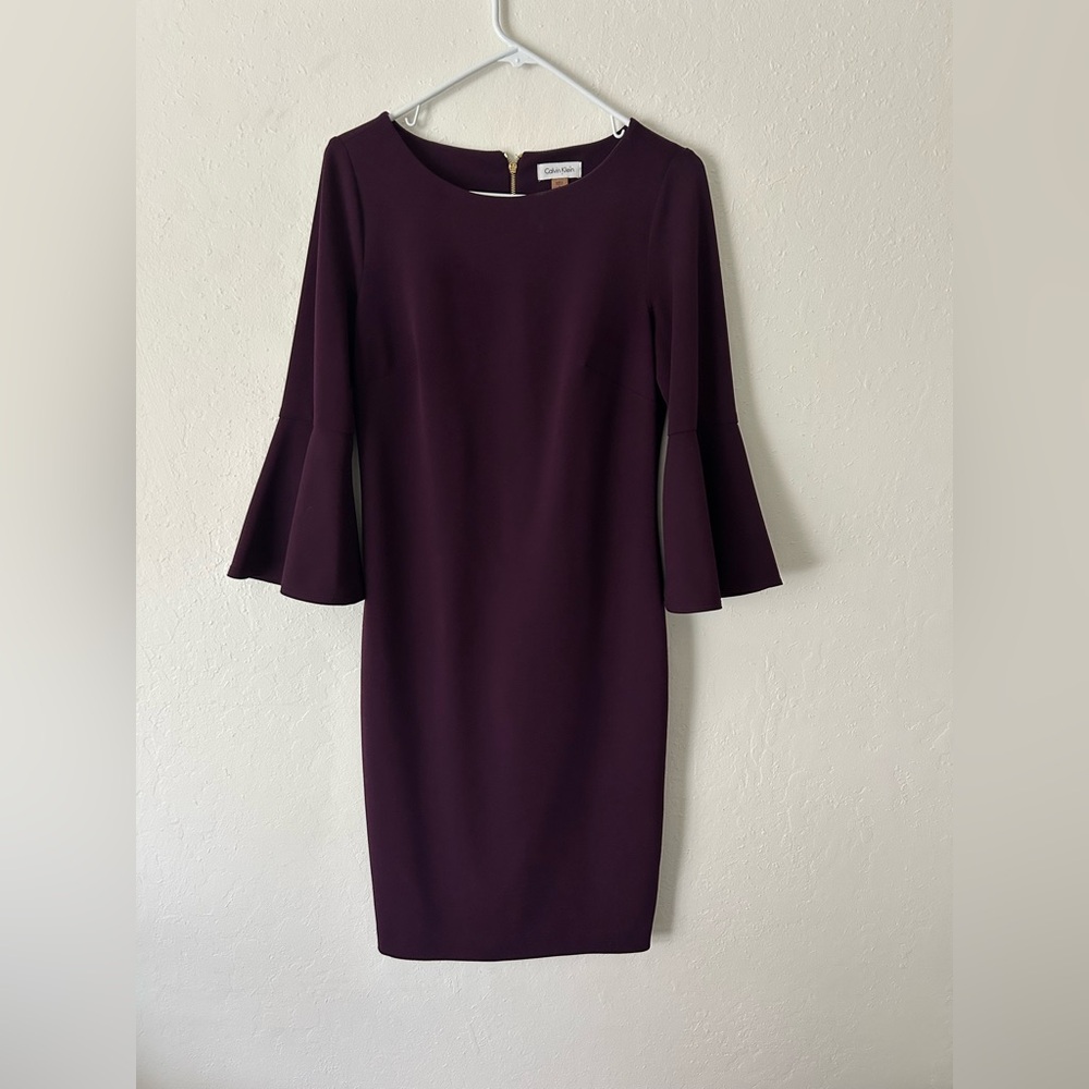 Calvin Klein 3/4-Peplum Sleeve Sheath Dress Auburn